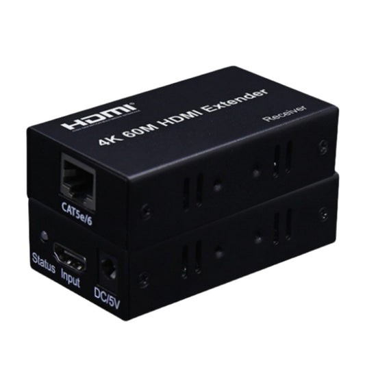 HDMI To RJ45 Single Ethernet Cable 60m Extender 4K HD Cable Signal Amplifier, Transmitter+Receiver EU Plug(Black) - Amplifier by PMC Jewellery | Online Shopping South Africa | PMC Jewellery | Buy Now Pay Later Mobicred