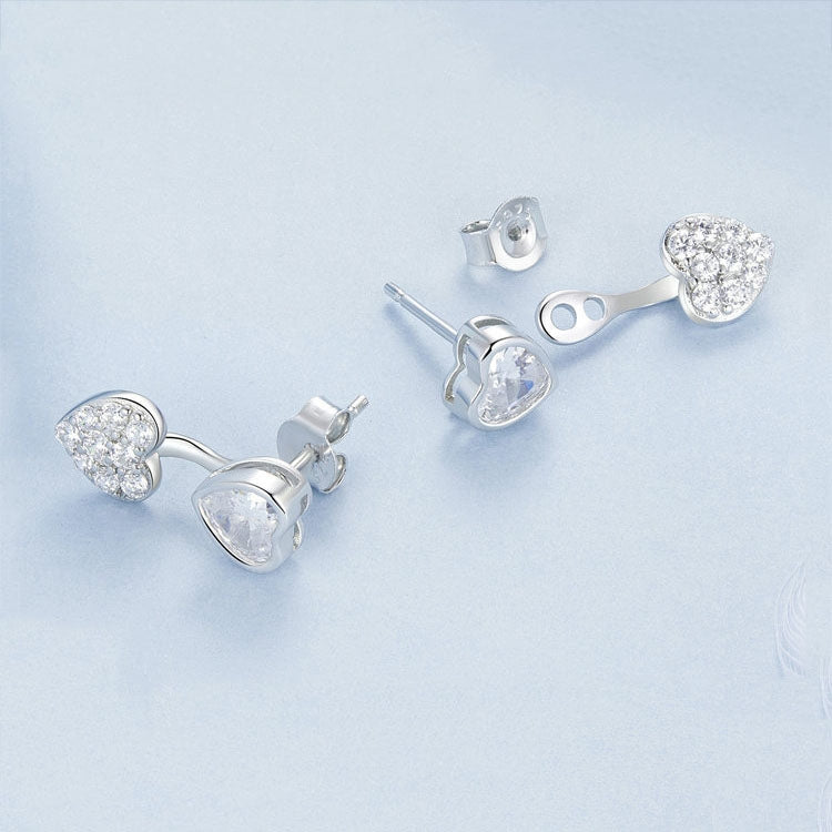 S925 Sterling Silver Plated With Platinum And Zircon Heart Earrings(BSE1043) - Stud Earrings & Earrings by PMC Jewellery | Online Shopping South Africa | PMC Jewellery | Buy Now Pay Later Mobicred