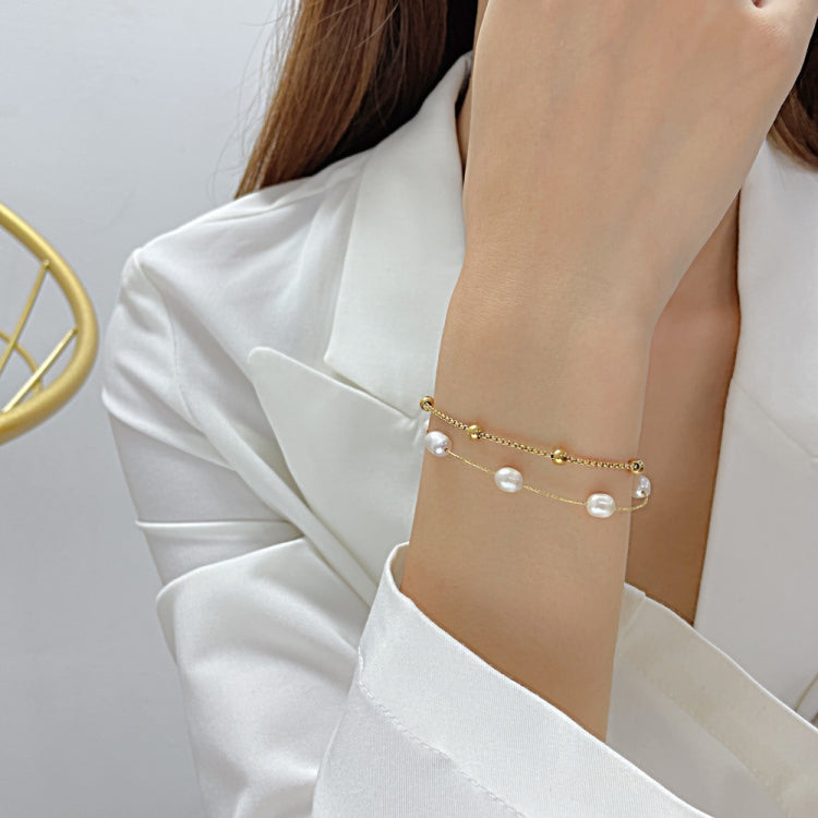 OPK 1378 Simple Stacked Titanium Steel Pearl Bracelet(Gold) - Bracelets by OPK | Online Shopping South Africa | PMC Jewellery | Buy Now Pay Later Mobicred