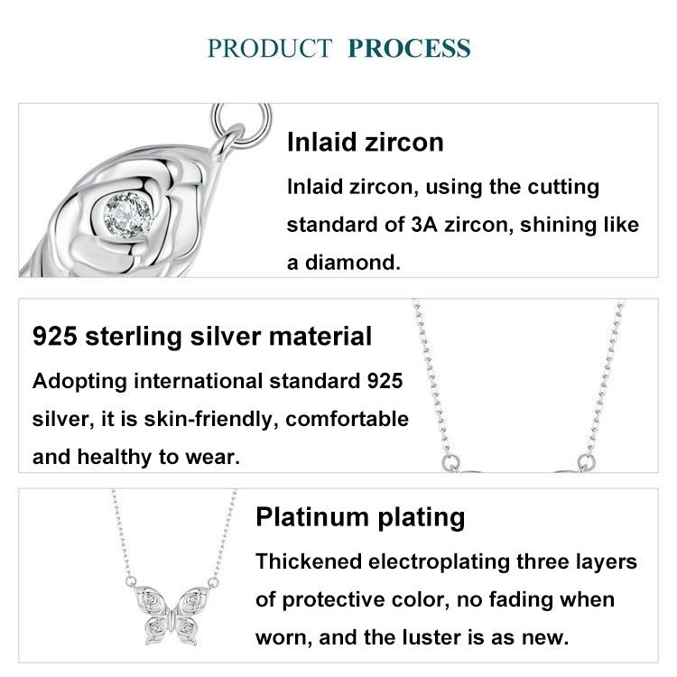 S925 Sterling Silver Platinum-plated Rose Butterfly Necklace Clavicle Jewelry(BSN396) - Necklaces & Pendants by PMC Jewellery | Online Shopping South Africa | PMC Jewellery | Buy Now Pay Later Mobicred