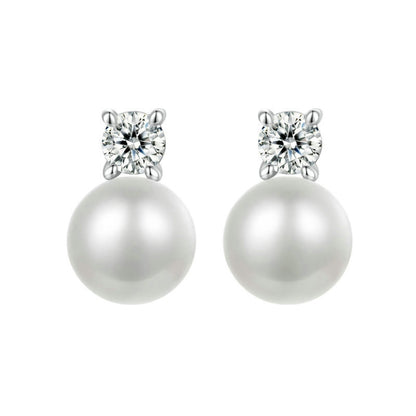 S925 Sterling Silver Platinum-plated Moissanite Pearl Earrings, Size: 0.1 Carat - Stud Earrings & Earrings by PMC Jewellery | Online Shopping South Africa | PMC Jewellery | Buy Now Pay Later Mobicred