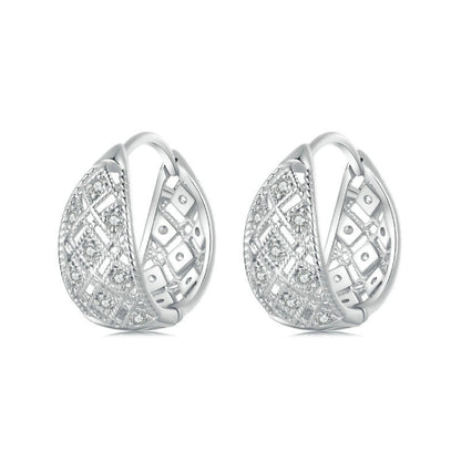 S925 Sterling Silver Platinum Zircon Vintage Lace Pattern Hollow Earrings(BSE1035) - Stud Earrings & Earrings by PMC Jewellery | Online Shopping South Africa | PMC Jewellery | Buy Now Pay Later Mobicred