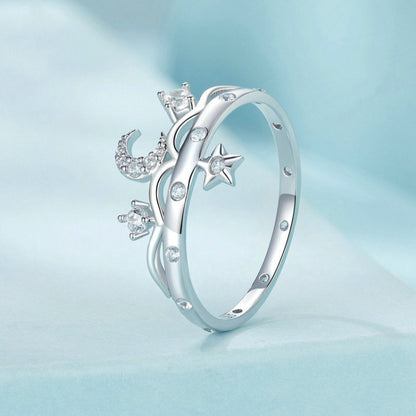 SCR1046 S925 Sterling Silver Platinum-plated Romantic Star and Moon Ring(6) - Rings by PMC Jewellery | Online Shopping South Africa | PMC Jewellery | Buy Now Pay Later Mobicred