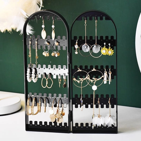 Earrings Studs Display Rack Folding Screen Jewelry Display Stand Necklace Storage Rack, Color: 2 Doors Black - Jewelry Storages by PMC Jewellery | Online Shopping South Africa | PMC Jewellery | Buy Now Pay Later Mobicred