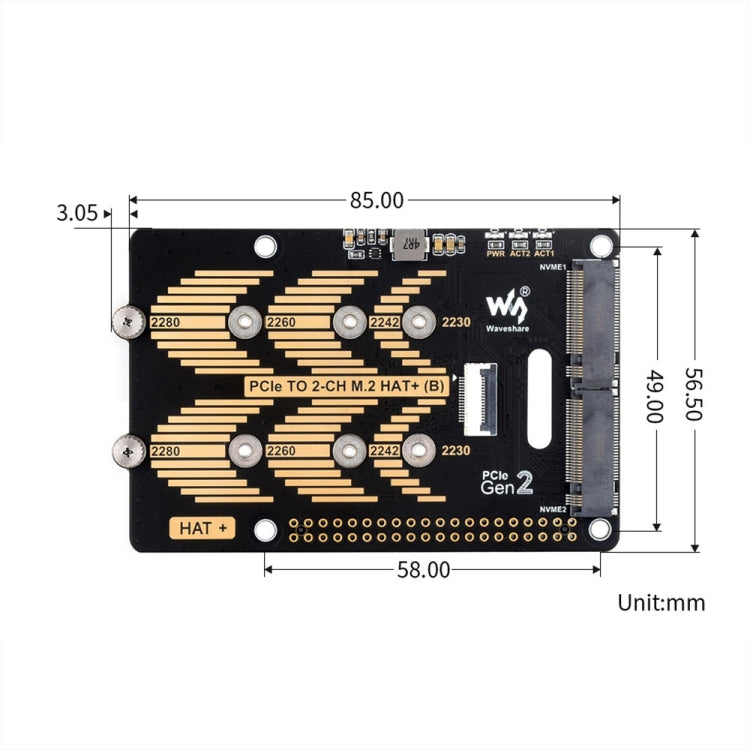 Waveshare For Raspberry Pi 5 PCIe To 2-Ch M.2 Adapter Type B NVMe Protocol(27710) - Raspberry Pi Accessories by Waveshare | Online Shopping South Africa | PMC Jewellery | Buy Now Pay Later Mobicred