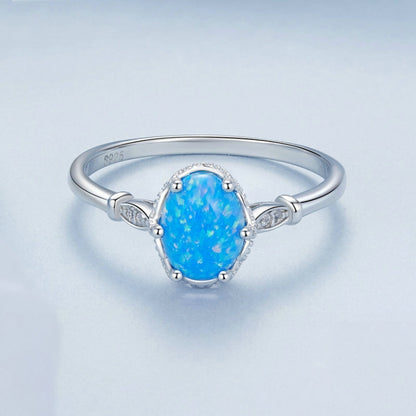 S925 Sterling Silver Ocean Blue Crown Opal Ring, Size: No. 7 - Stud Earrings & Earrings by PMC Jewellery | Online Shopping South Africa | PMC Jewellery | Buy Now Pay Later Mobicred