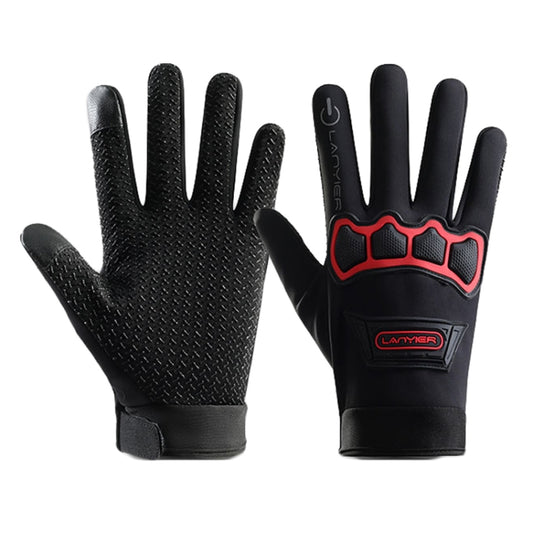 LANYIER Fall Winter Motorcycle Outdoor Riding Gloves Men Velvet Warm Non-slip Touch Screen Windproof Gloves, Size: Average(Red) - Locomotive Gloves by LANYIER | Online Shopping South Africa | PMC Jewellery | Buy Now Pay Later Mobicred