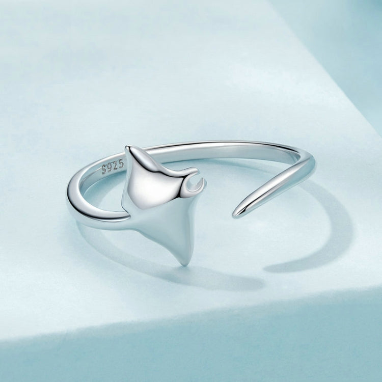 S925 Sterling Silver Platinum-Plated Ocean Manta Ray Adjustable Open Ring(SCR1037-E) - Rings by PMC Jewellery | Online Shopping South Africa | PMC Jewellery | Buy Now Pay Later Mobicred