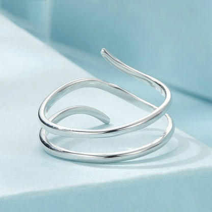 S925 Sterling Silver Platinum-plated Multi-layered Wrap-around Open Ring(SCR1040-E) - Rings by PMC Jewellery | Online Shopping South Africa | PMC Jewellery | Buy Now Pay Later Mobicred