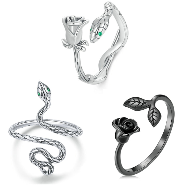 S925 Sterling Silver Platinum-plated Snake Rose Open Ring, Model: BSR239 - Rings by PMC Jewellery | Online Shopping South Africa | PMC Jewellery | Buy Now Pay Later Mobicred