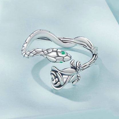 S925 Sterling Silver Platinum-plated Snake Rose Open Ring, Model: SCR1041-E - Rings by PMC Jewellery | Online Shopping South Africa | PMC Jewellery | Buy Now Pay Later Mobicred