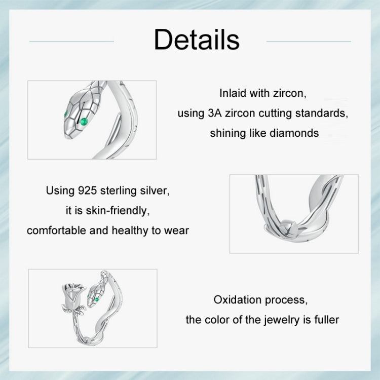 S925 Sterling Silver Platinum-plated Snake Rose Open Ring, Model: BSR199 - Rings by PMC Jewellery | Online Shopping South Africa | PMC Jewellery | Buy Now Pay Later Mobicred