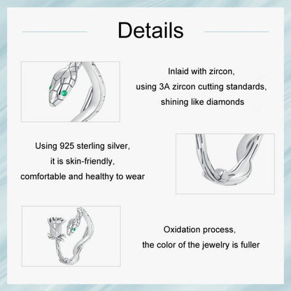 S925 Sterling Silver Platinum-plated Snake Rose Open Ring, Model: BSR239 - Rings by PMC Jewellery | Online Shopping South Africa | PMC Jewellery | Buy Now Pay Later Mobicred