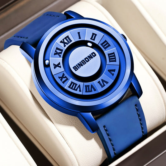 BINBOND B234 30m Waterproof Magnetic Suspension Watch, Color: Blue Leather-Blue Steel-Blue - Leather Strap Watches by BINBOND | Online Shopping South Africa | PMC Jewellery | Buy Now Pay Later Mobicred