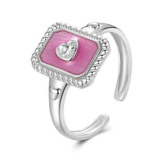 S925 Sterling Silver Square Open Ring Adjustable Retro Love Ring(SCR1067-E) - Rings by PMC Jewellery | Online Shopping South Africa | PMC Jewellery | Buy Now Pay Later Mobicred