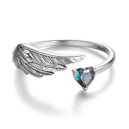 S925 Sterling Silver Oxidized Wing Feather Adjustable Love Ring(SCR1070-E) - Rings by PMC Jewellery | Online Shopping South Africa | PMC Jewellery | Buy Now Pay Later Mobicred