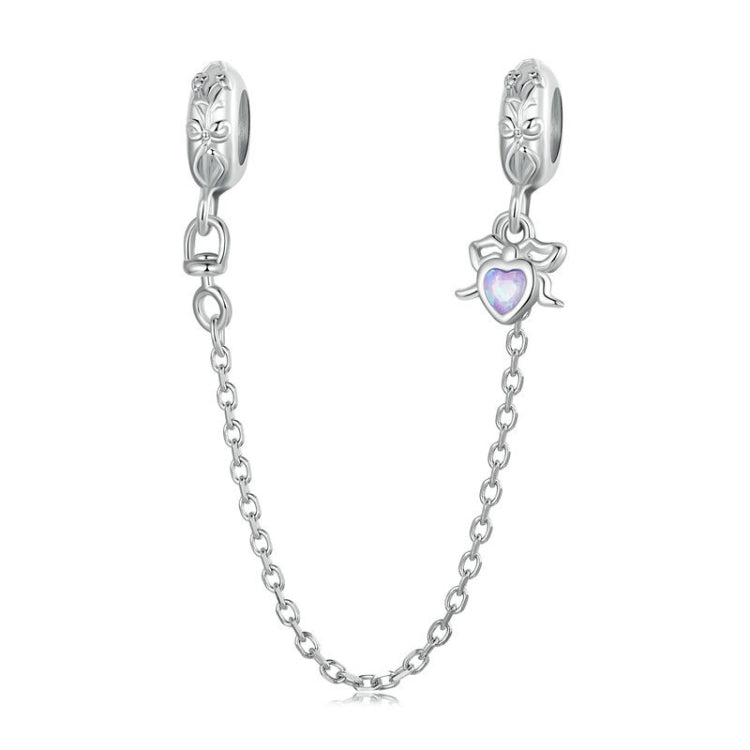 S925 Sterling Silver Platinum-plated Opal Bow Safety Chain(SCC2888) - Jewelry Accessories by PMC Jewellery | Online Shopping South Africa | PMC Jewellery | Buy Now Pay Later Mobicred