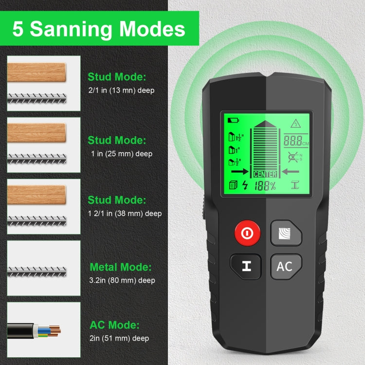 HW-QB5  5-In-1 Wall Stud Detector Wood Current Metal AC Wires Detection - free shipping - PMC TechLife - Order now!