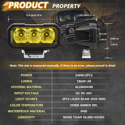 E23 40W 9V-30V 5 Inch Waterproof 3-Eye Headlight(Spotlight Yellow Light) - Work Lights by PMC Jewellery | Online Shopping South Africa | PMC Jewellery | Buy Now Pay Later Mobicred