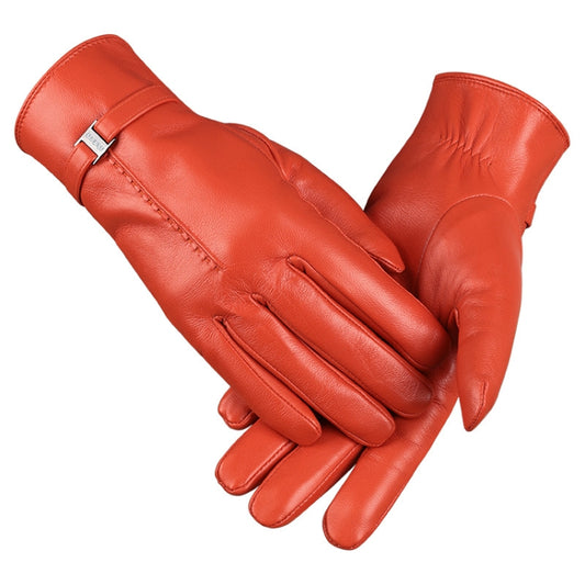 OZERO Women Sheepskin Warm Gloves with Fleece Lining Split Finger Elasticated Gloves, Size: L(Orange Red) - Full Finger Gloves by OZERO | Online Shopping South Africa | PMC Jewellery | Buy Now Pay Later Mobicred