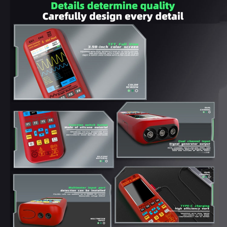 BSIDE O9 Digital Handheld Dual Channel 50MHz Oscilloscope Signal Source Multimeter, Spec: With Single Oscilloscope Probe (Red) - free shipping - PMC TechLife - Order now!