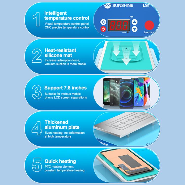 SUNSHINE LS1 Mobile Phone LCD Screen Repair Heated Separator Curved Straight Screen Frame Removal Machine - free shipping - PMC TechLife - Order now!