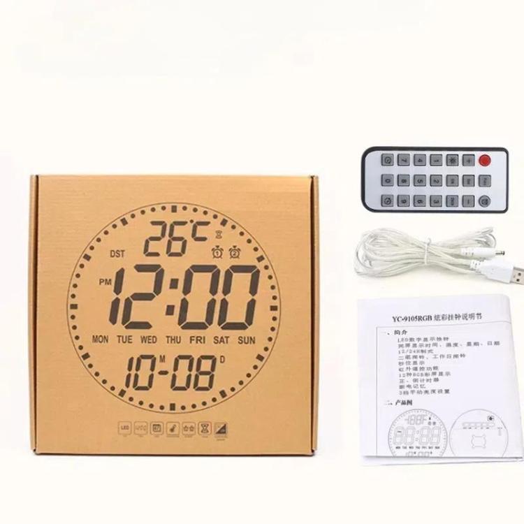 11.6-Inch RGB Wall Clock With Remote Control Multi-Functional Alarm Clock Bamboo+Bamboo - Wall Clock by PMc TechLife | Online Shopping South Africa | PMc TechLife | Buy Now Pay Later Mobicred
