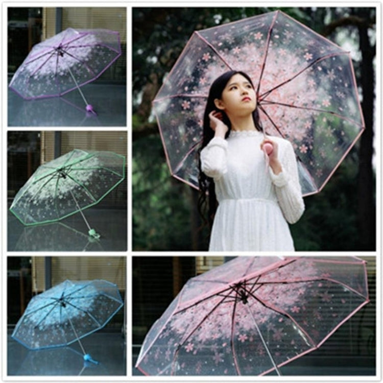Cherry Blossom Transparent Triple-fold Umbrella Individual Folding Umbrella(Pink) - Umbrellas by PMC Jewellery | Online Shopping South Africa | PMC Jewellery