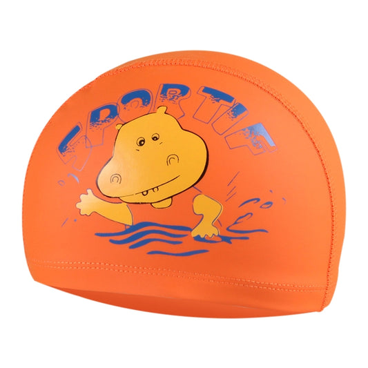 Children Cartoon Hippo Pattern PU Coated Waterproof Swimming Cap, Pattern Random Delivery(Orange) - Swimming Caps by PMC Jewellery | Online Shopping South Africa | PMC Jewellery | Buy Now Pay Later Mobicred