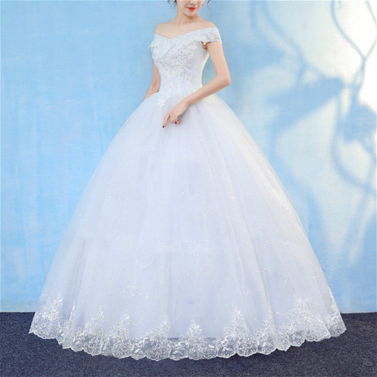 Retro Elegant Off Shoulder LaceThin Court Neat Princess Wedding Dress, Size:L(White) - Wedding Dress by PMC Jewellery | Online Shopping South Africa | PMC Jewellery