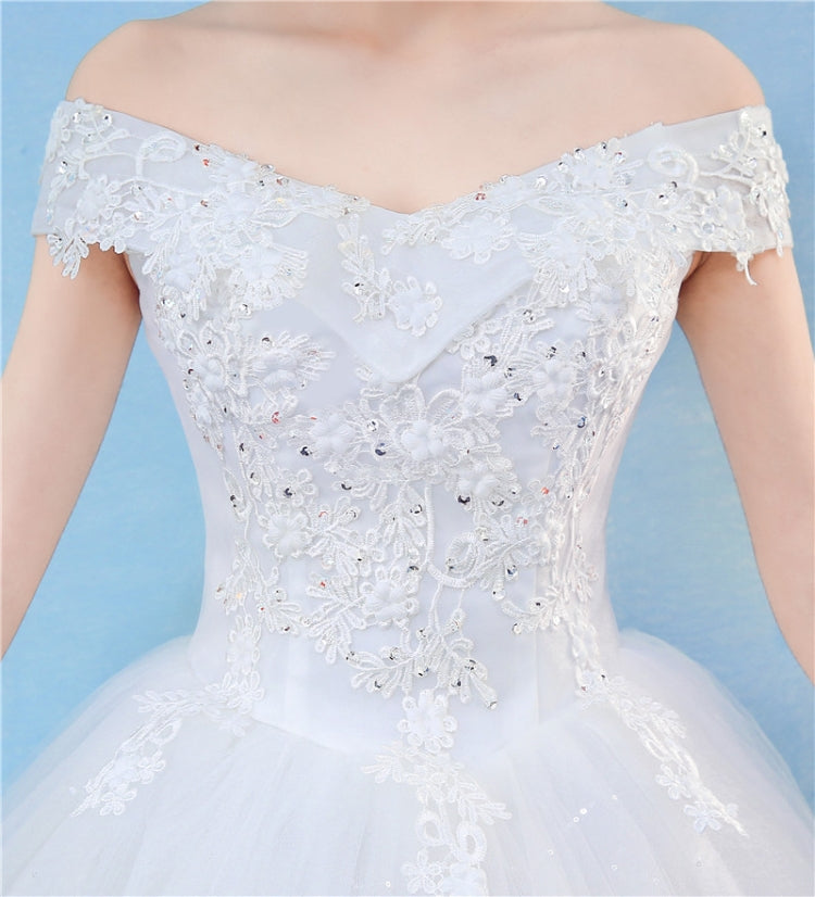 Retro Elegant Off Shoulder LaceThin Court Neat Princess Wedding Dress, Size:XXXL(White) - Wedding Dress by PMC Jewellery | Online Shopping South Africa | PMC Jewellery