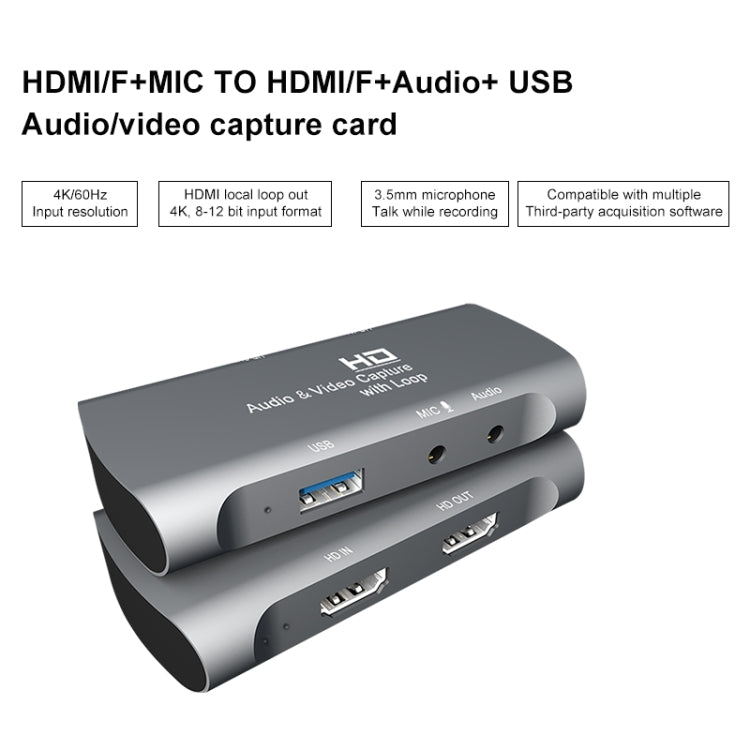 Z27 HDM Female + Mic to HDM Female USB 2.0 Video Audio Capture Box(Dark Gray) - Video Capture Solutions by PMC Jewellery | Online Shopping South Africa | PMC Jewellery | Buy Now Pay Later Mobicred