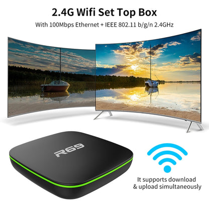 R69 1080P HD Smart TV BOX Android 4.4 Media Player with Remote Control, Quad Core Allwinner H3, RAM: 1GB, ROM: 8GB, 2.4G WiFi, LAN, UK Plug - Allwinner H3 by PMC Jewellery | Online Shopping South Africa | PMC Jewellery | Buy Now Pay Later Mobicred