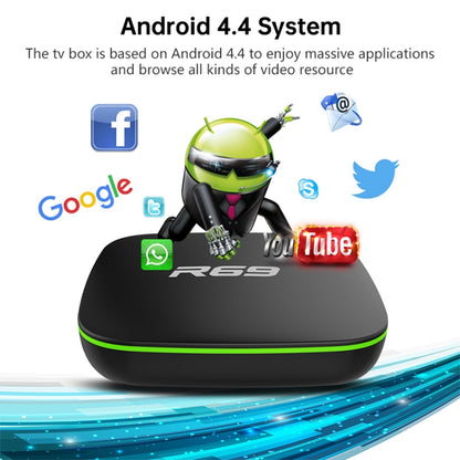 R69 1080P HD Smart TV BOX Android 4.4 Media Player with Remote Control, Quad Core Allwinner H3, RAM: 1GB, ROM: 8GB, 2.4G WiFi, LAN, EU Plug - Allwinner H3 by PMC Jewellery | Online Shopping South Africa | PMC Jewellery | Buy Now Pay Later Mobicred