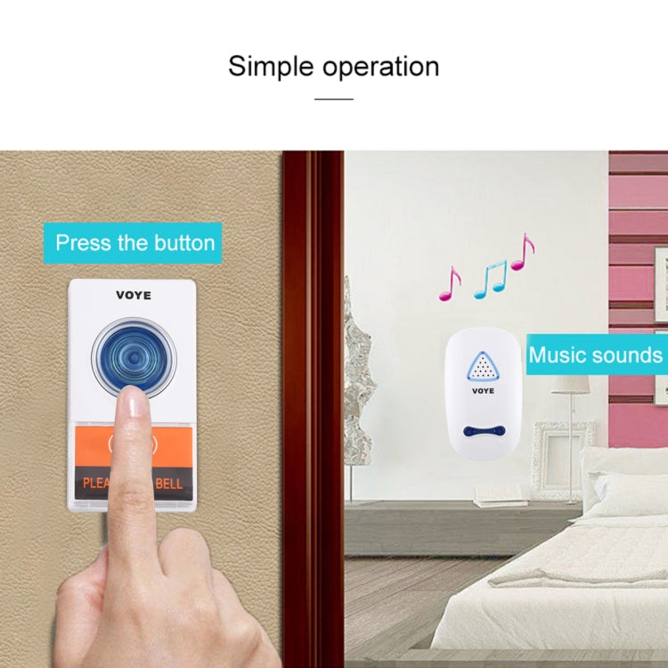VOYE V025A Home Music Remote Control Wireless Doorbell with 38 Polyphony Sounds, US Plug (White) - Wireless Doorbell by VOYE | Online Shopping South Africa | PMc TechLife | Buy Now Pay Later Mobicred