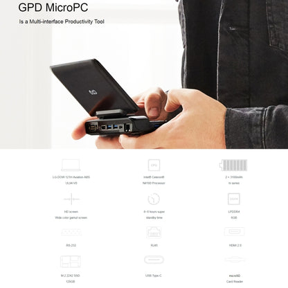 GPD MicroPC Mini Gaming Laptop, 6.0 inch, 8GB+256GB, Windows 10 Intel Celeron N4120 Quad Core, EU Plug (Black) - Others by GPD | Online Shopping South Africa | PMC Jewellery | Buy Now Pay Later Mobicred