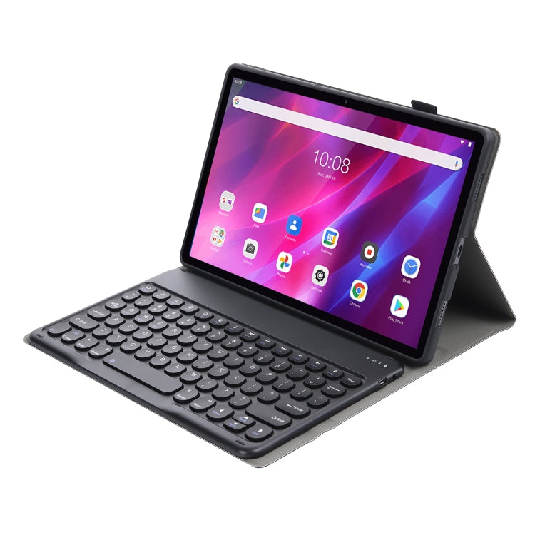 YAK10 2 in 1 Detachable Round Keycap Bluetooth Keyboard + Lambskin Texture TPU Protective Leather Tablet Case with Holder for Lenovo Qitian K10 TB-X6C6X(Black) - Lenovo Keyboard by PMC Jewellery | Online Shopping South Africa | PMC Jewellery | Buy Now Pay Later Mobicred