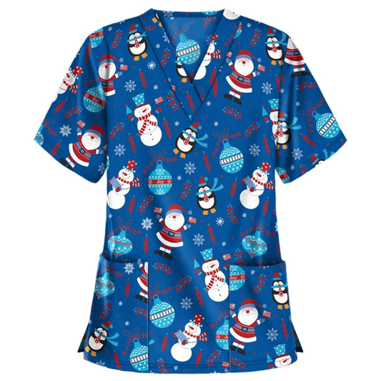 Christmas Print Short-sleeved Pocket T-shirt Nurse Uniform (Color:1 Size:XXXL) - T-shirt by PMC Jewellery | Online Shopping South Africa | PMC Jewellery