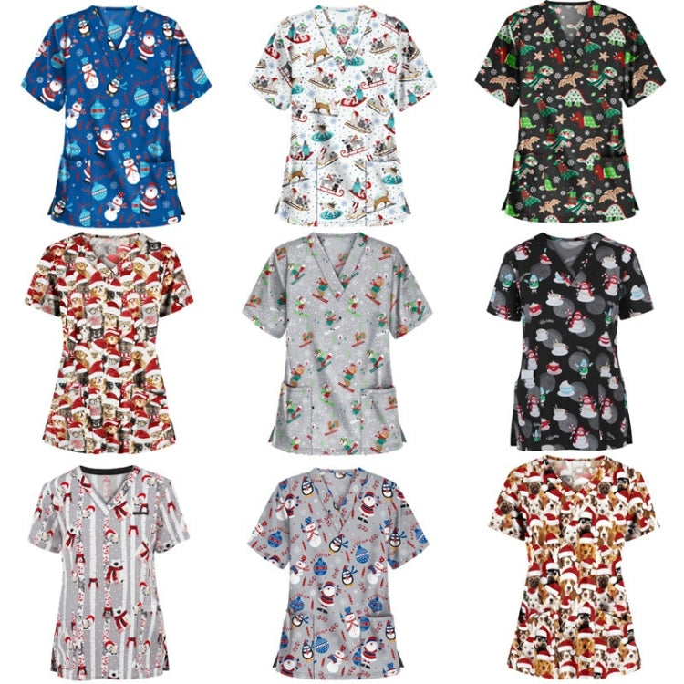 Christmas Print Short-sleeved Pocket T-shirt Nurse Uniform (Color:1 Size:XXXL) - T-shirt by PMC Jewellery | Online Shopping South Africa | PMC Jewellery