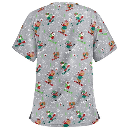 Christmas Print Short-sleeved Pocket T-shirt Nurse Uniform (Color:5 Size:XXXL) - T-shirt by PMC Jewellery | Online Shopping South Africa | PMC Jewellery