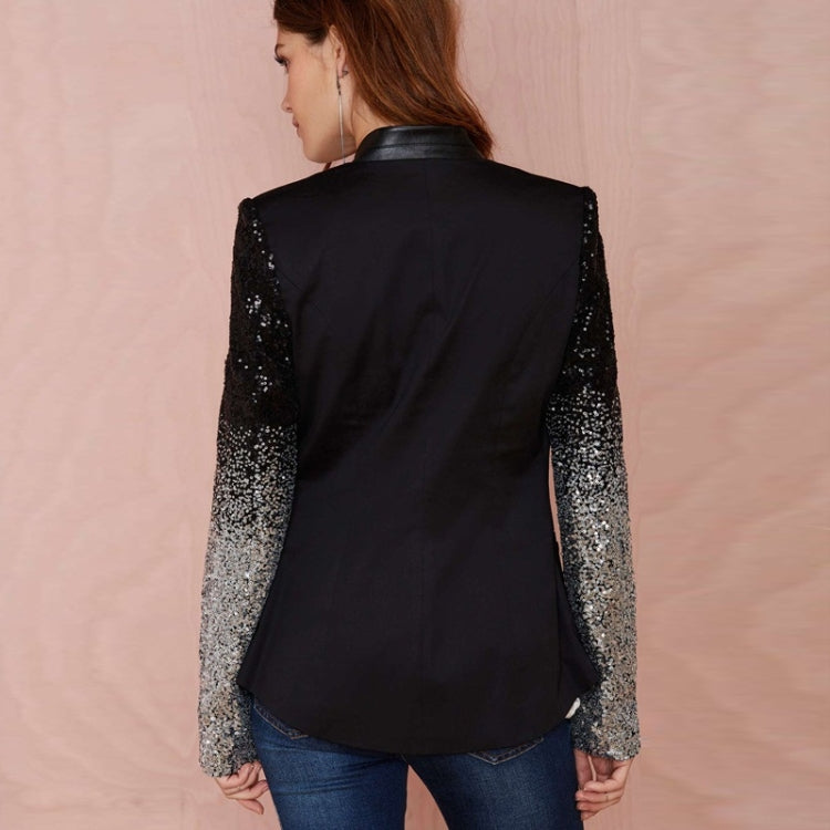 Sequins Slim Casual Women Suit (Color:Black Size:XXL) - Jacket & Loose Coat by PMC Jewellery | Online Shopping South Africa | PMC Jewellery