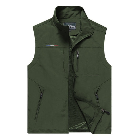 Men Sleeveless Stand Collar Loose Vest Multi-pockets Vest (Color:Army Green Size:XXXXL) - Loose Coat by PMC Jewellery | Online Shopping South Africa | PMC Jewellery