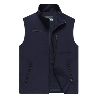 Men Sleeveless Stand Collar Loose Vest Multi-pockets Vest (Color:Dark Blue Size:XXXXL) - Loose Coat by PMC Jewellery | Online Shopping South Africa | PMC Jewellery