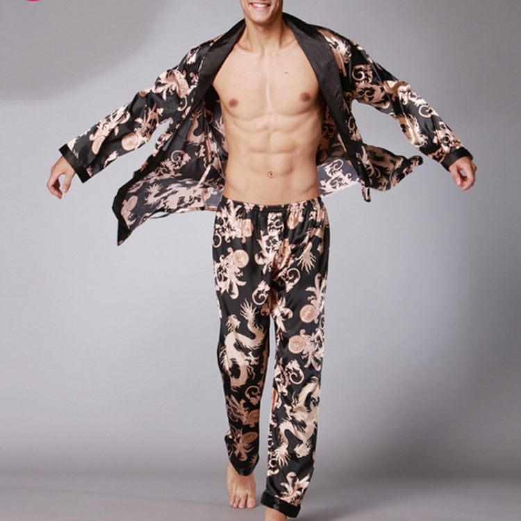 Men Long Paragraph Silk Pajamas(Color:Black Size:XXXL) - Men Underwear by PMC Jewellery | Online Shopping South Africa | PMC Jewellery