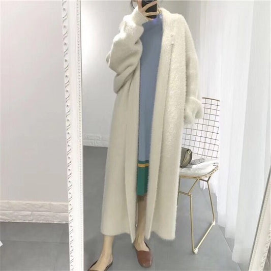 Loose Bat Plus Size Thickened Nightgown Women Knitted Cardigan Sweater Coat (Color:White Size:Free Size) - Jacket & Loose Coat by PMC Jewellery | Online Shopping South Africa | PMC Jewellery
