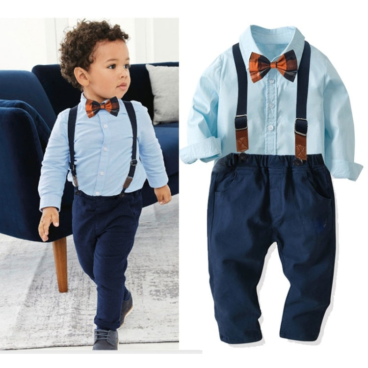 Boys Cotton Long-sleeved Shirt + Suspenders Trousers Suit (Color:Dark Blue Size:90) - Boy Clothing by PMC Jewellery | Online Shopping South Africa | PMC Jewellery