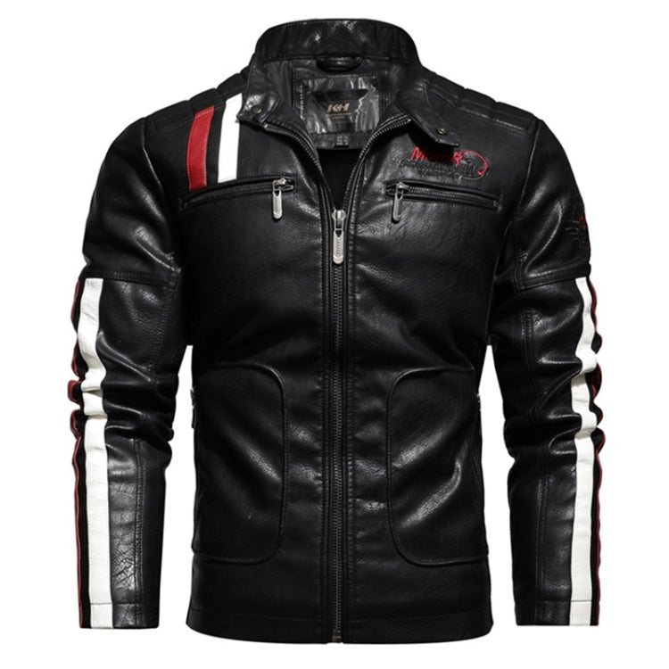 Autumn and Winter Letters Embroidery Pattern Tight-fitting Motorcycle Leather Jacket for Men (Color:Black Size:M) - Cardigan by PMC Jewellery | Online Shopping South Africa | PMC Jewellery