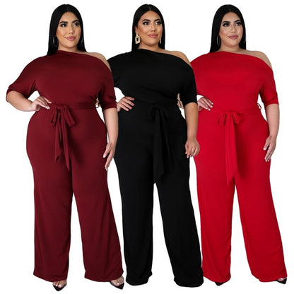 Solid Color Oblique Shoulder Strap Jumpsuit Wide-leg Pants (Color:Wine Red Size:XXXL) - One-Piece Garment by PMC Jewellery | Online Shopping South Africa | PMC Jewellery