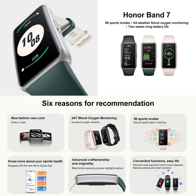 Honor Band 7 NFC, 1.47 inch AMOLED Screen, Support Heart Rate / Blood Oxygen / Sleep Monitoring(Cyan) - Wearable Devices by Huawei | Online Shopping South Africa | PMC Jewellery