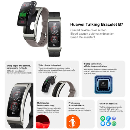 Original Huawei TalkBand B7 Smart Bracelet, 1.53 inch Screen, Support Bluetooth Call / Heart Rate / Blood Oxygen / Sleep Monitoring (Black) - Wearable Devices by Huawei | Online Shopping South Africa | PMC Jewellery